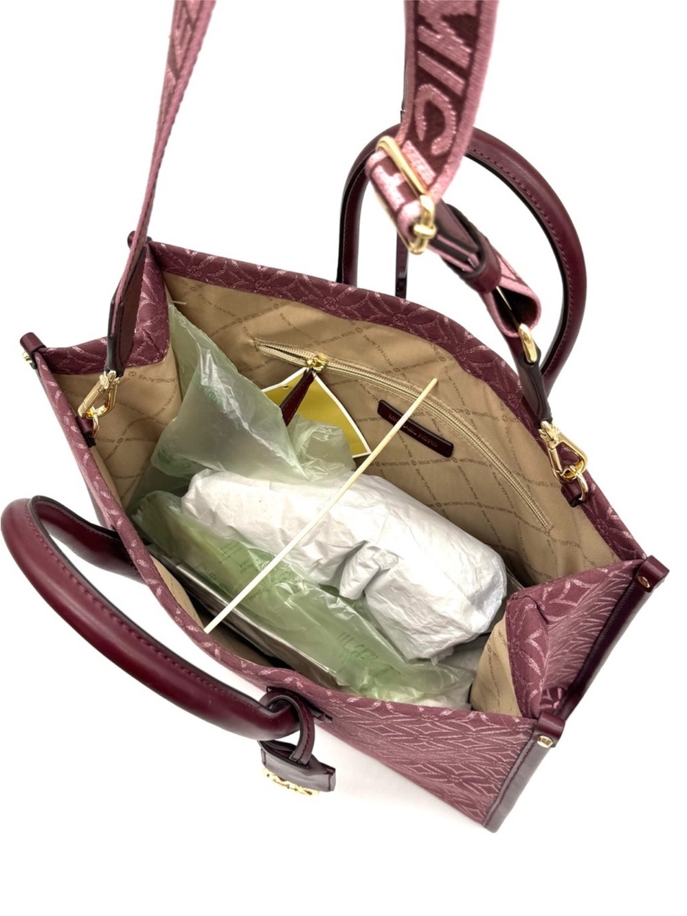 Michael Kors Medium Mirella Tote Bag & Matching Phone Case Wallet - Ox Blood - Picture 8 of 13